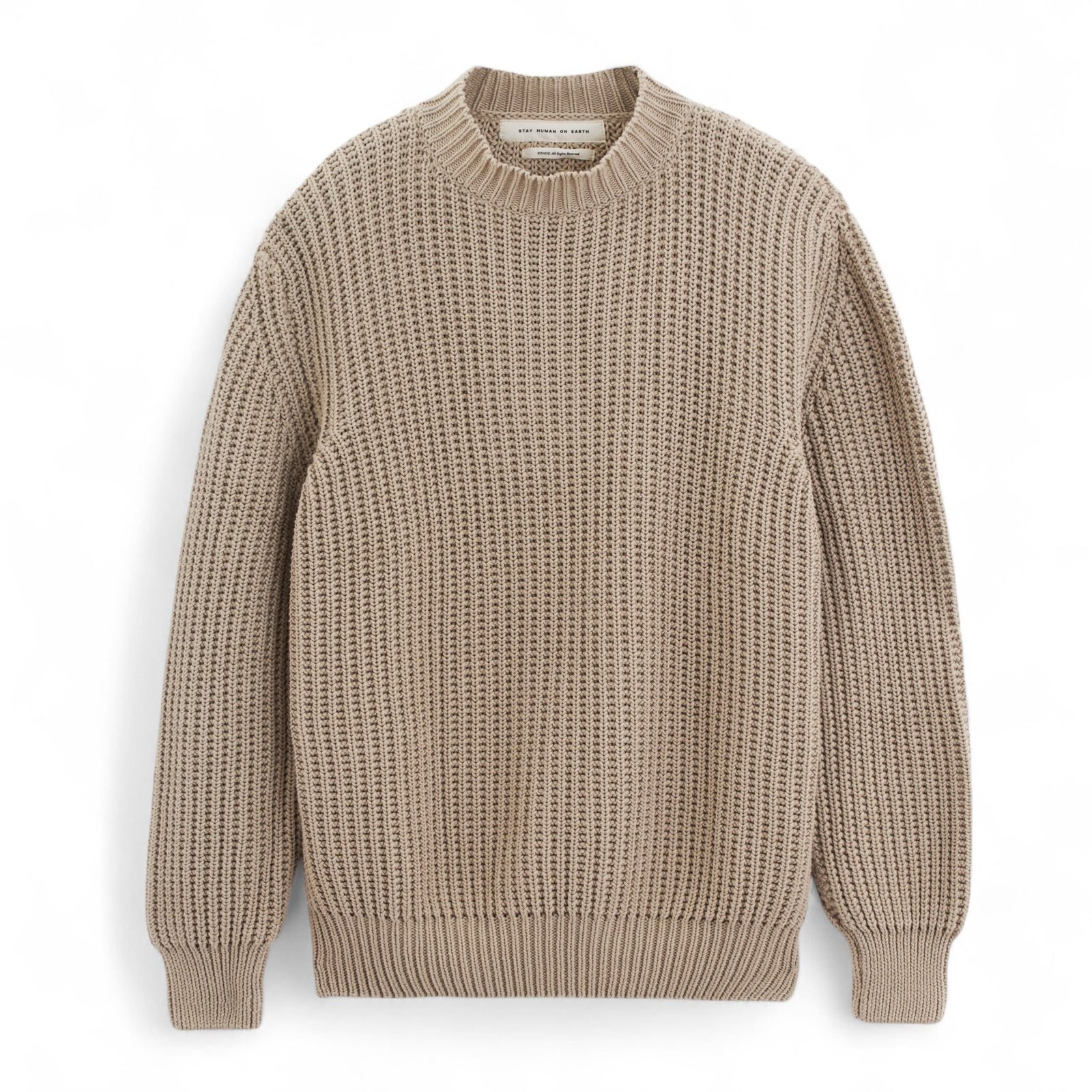 Stay Human On Earth - Relaxed Fit Cotton Sweater Hazelnut