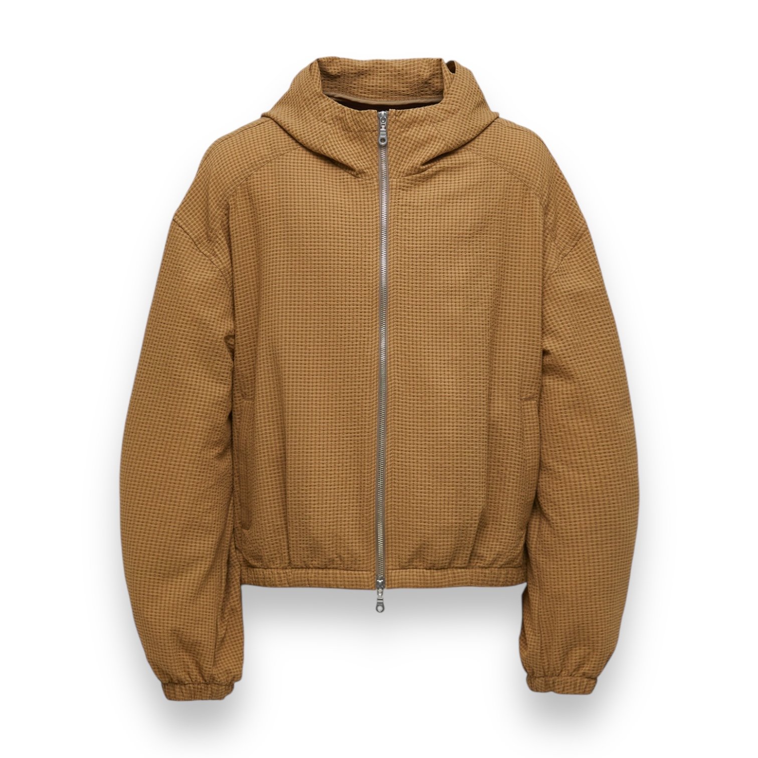 Coor - Two-Tone Fine Check Hooded Zip-Up Cinnamon Beige