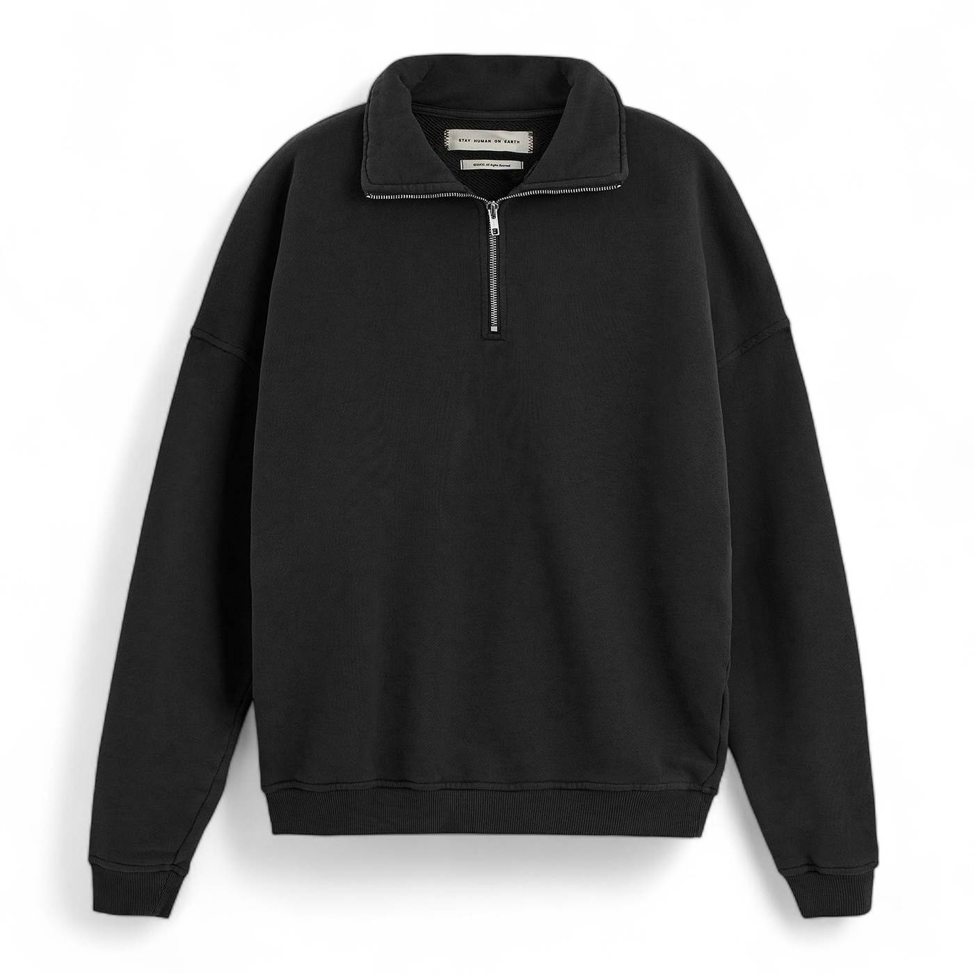 Stay Human On Earth - Relaxed Zip Mockneck Sweater Pirate Black