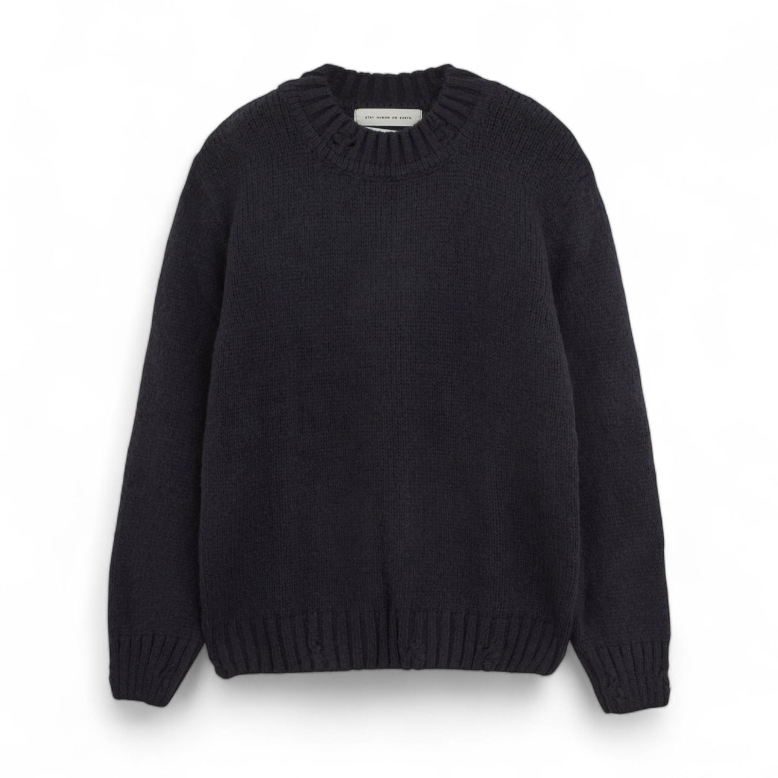 Stay Human On Earth - Destroyed Relaxed Sweater Navy