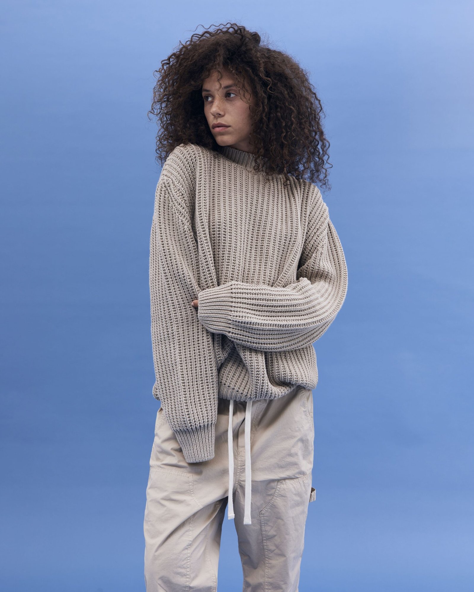 Stay Human On Earth - Relaxed Fit Cotton Sweater Hazelnut