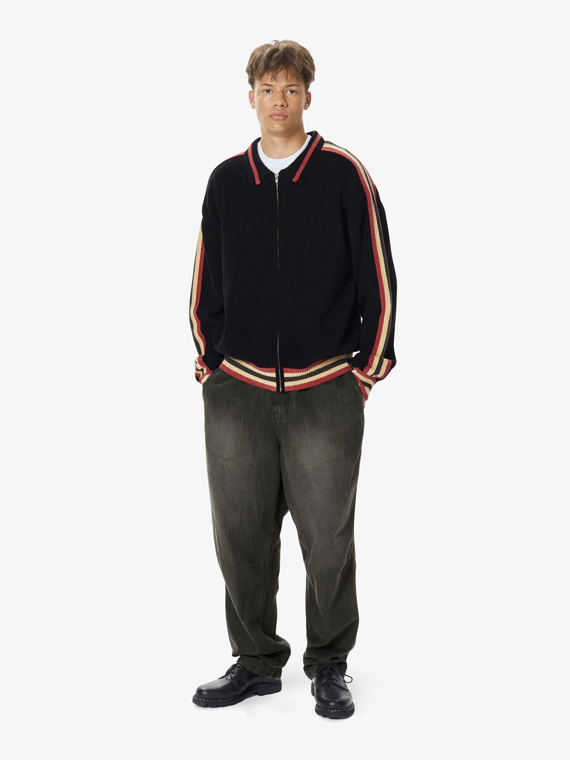Nu Yorica! THISISNEVERTHAT® Striped Zip Cardigan Black