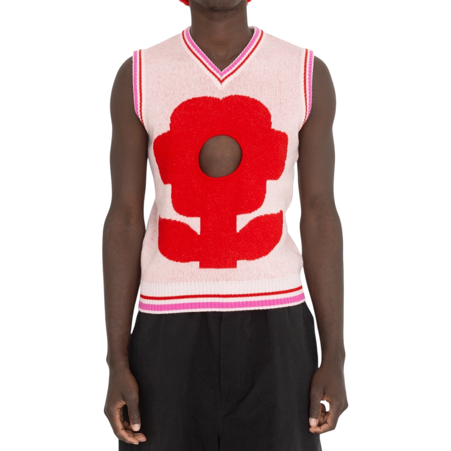 Oloapitreps - Glory Hole Flower Knitted Vest Pink/Red