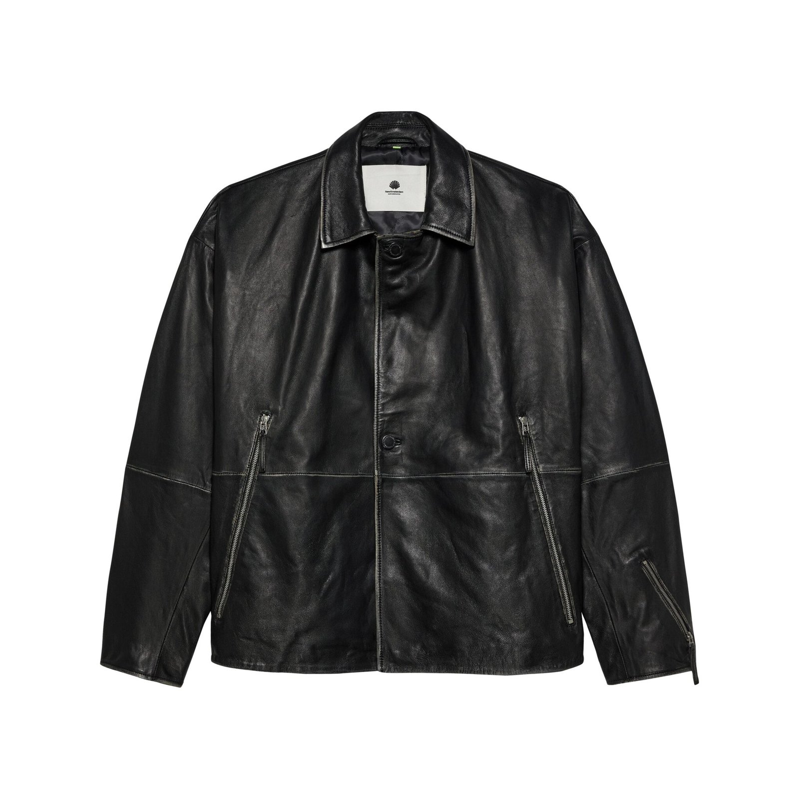 New Amsterdam Surf Association - Leather Jacket Boxy Fit Washed Black