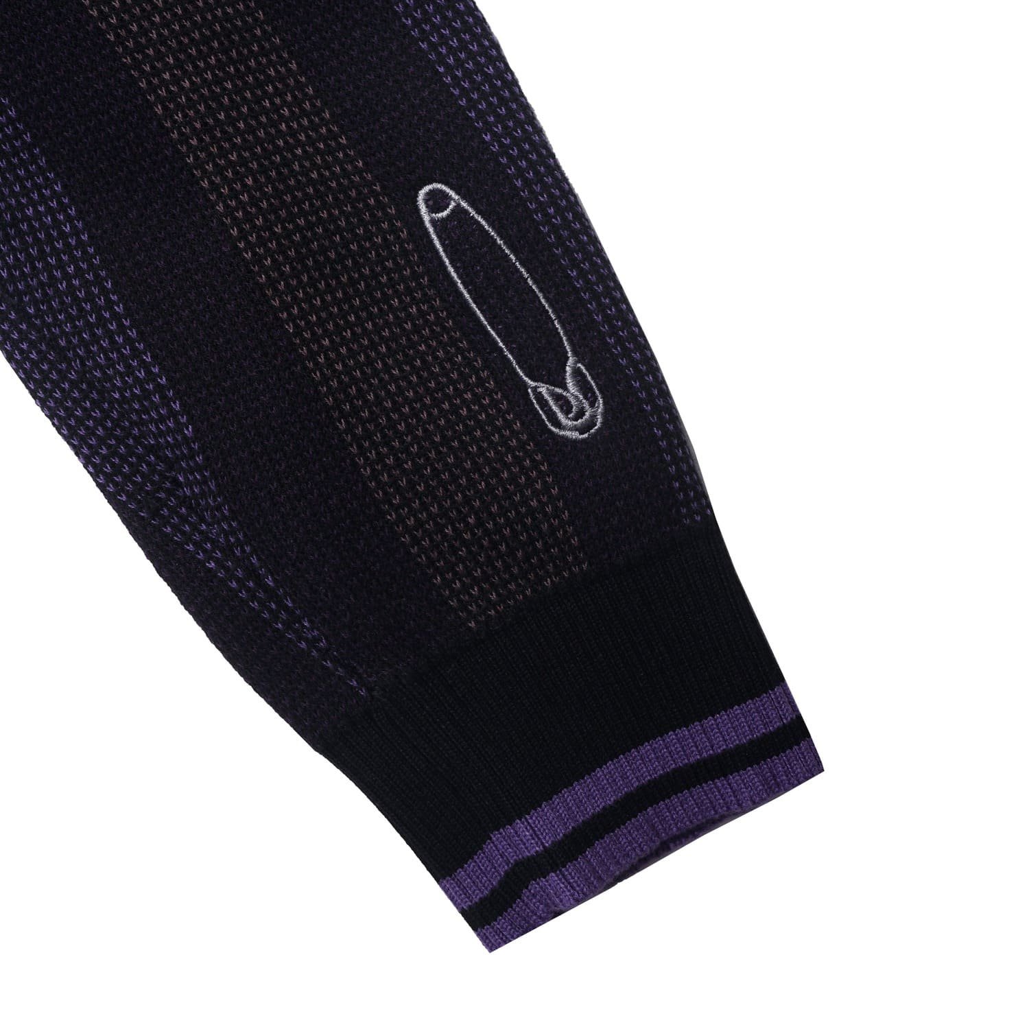 Devá States - Striped L/S Knitted Zip-Up Polo Purple Black