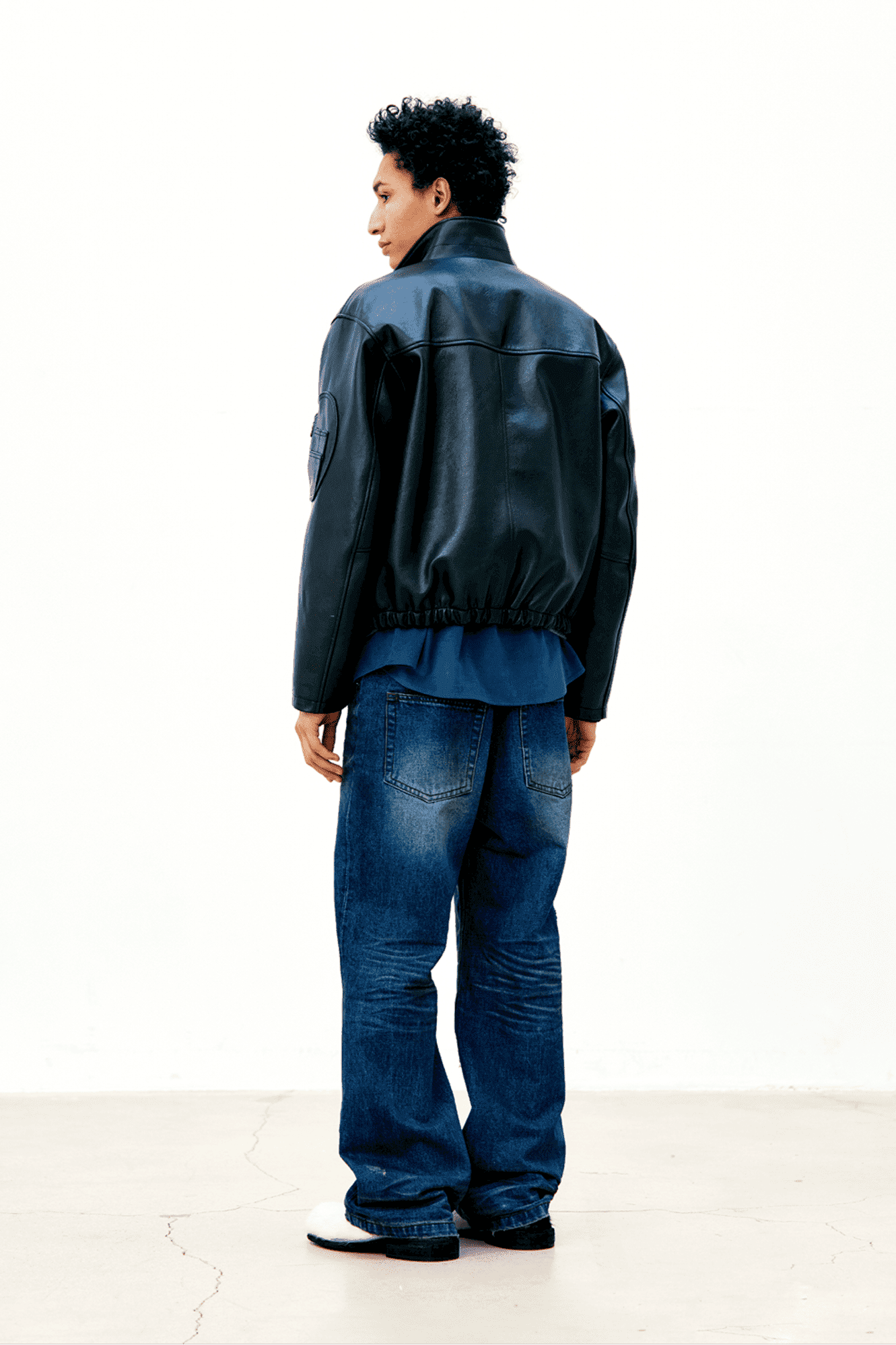 Coor - Goat skin pilot leather jumper (Black) crop cropped jacket boxy fit streetwear korean brand giacca pelle