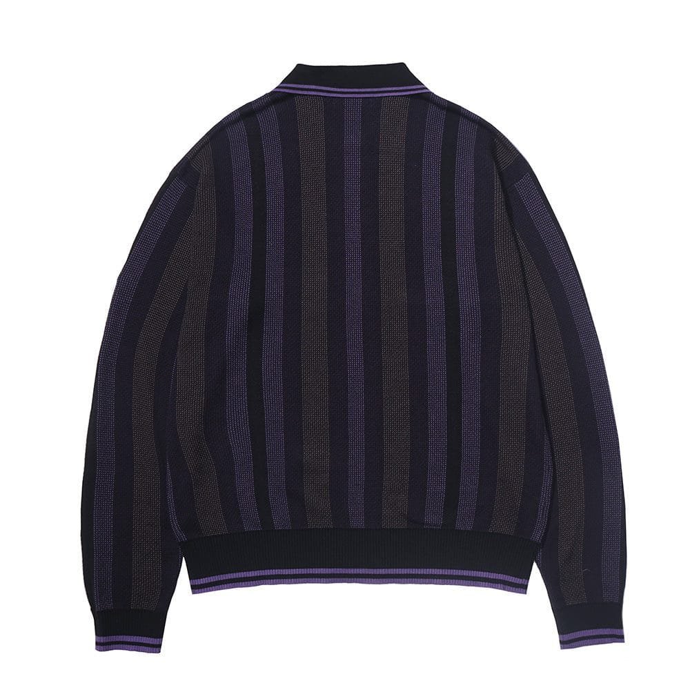 Devá States - Striped L/S Knitted Zip-Up Polo Purple Black
