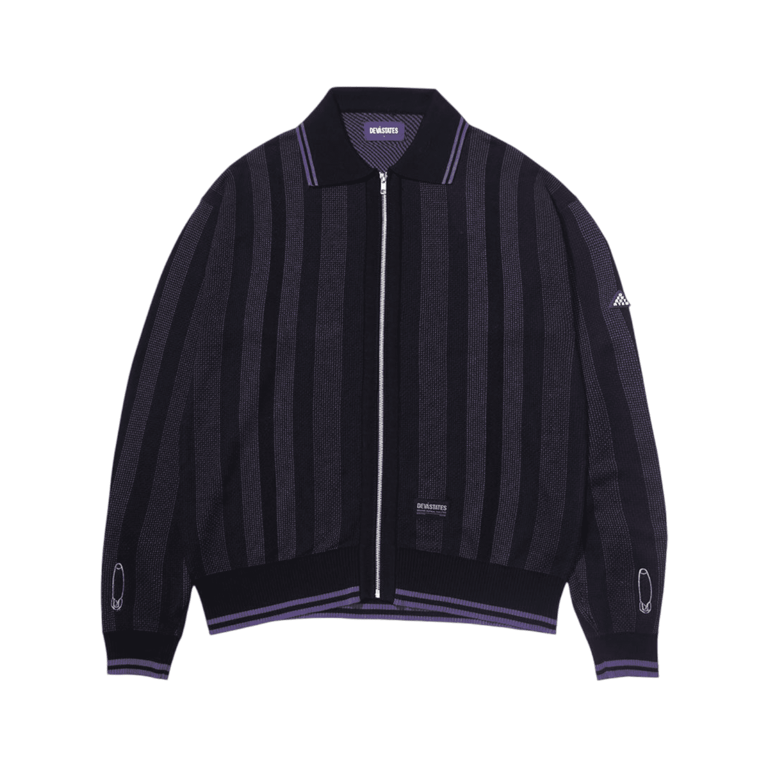 Devá States - Striped L/S Knitted Zip-Up Polo Purple Black