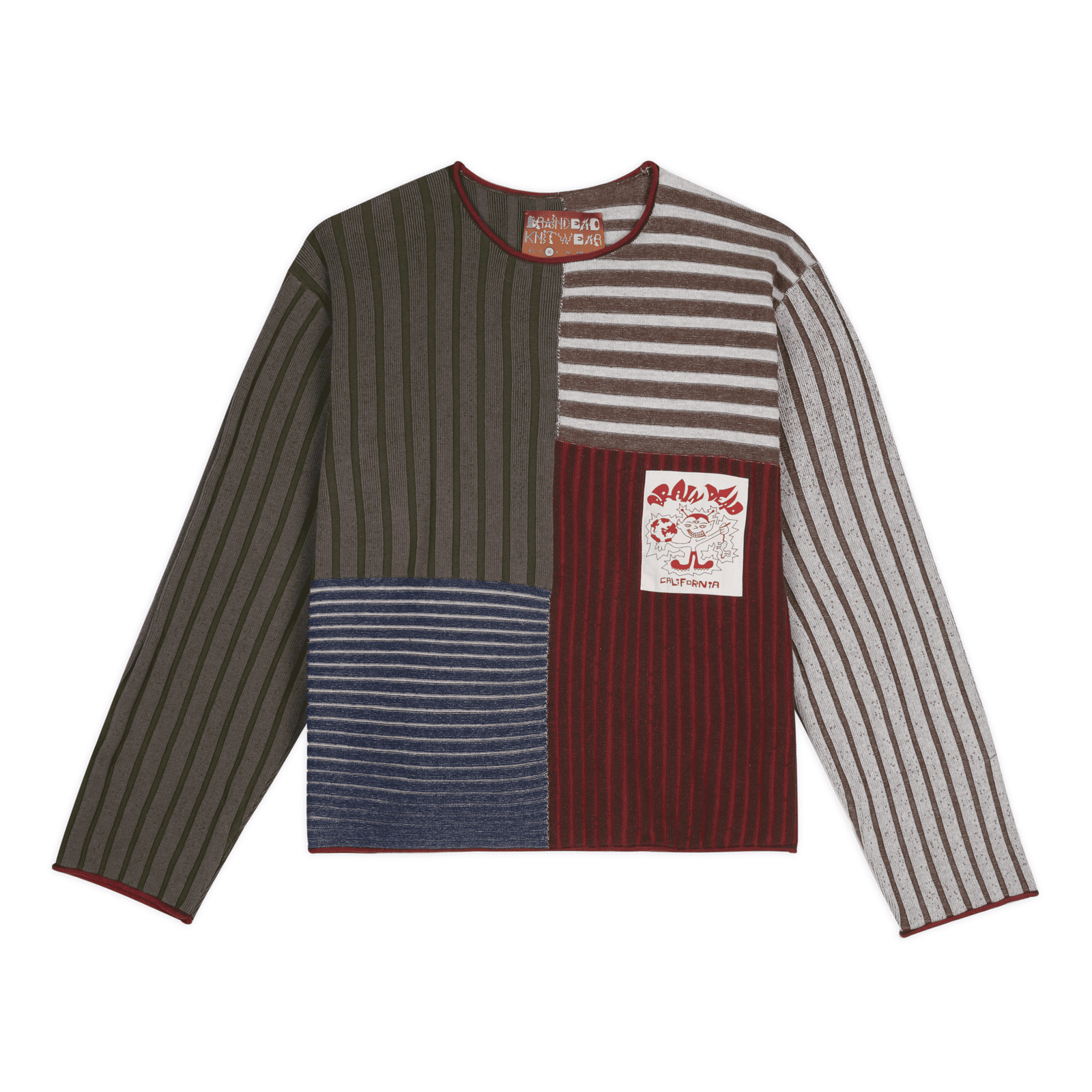 Brain Dead - Mixed Stripe Boxy Knit Sweater - Green Multi (Limited Edition of 165) crop cropped maglia maglione fit streetwear