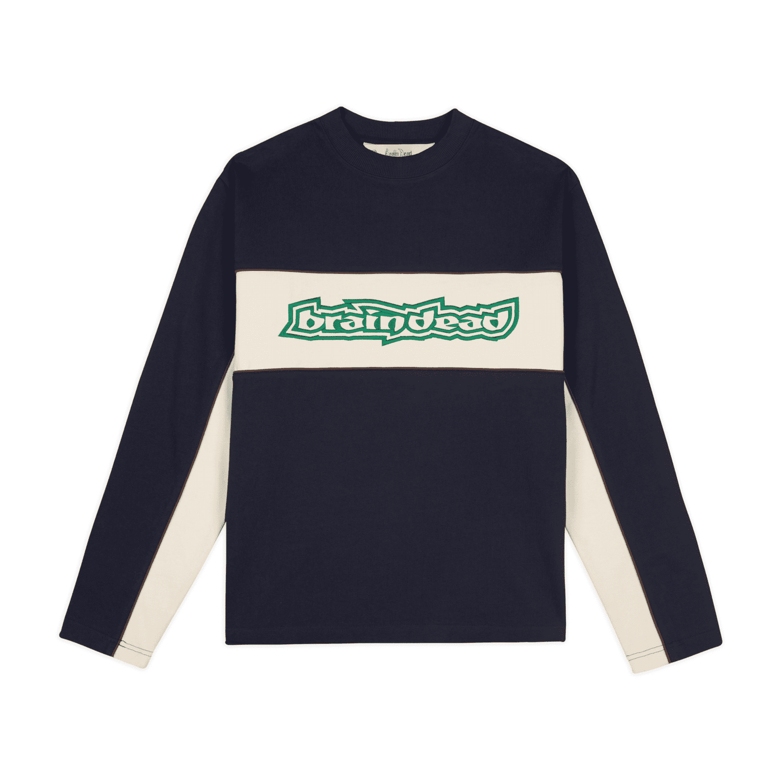 Brain Dead - Heavyweight Paneled Long Sleeve Shirt - Navy crop cropped boxy fit maglia t-shirt blue