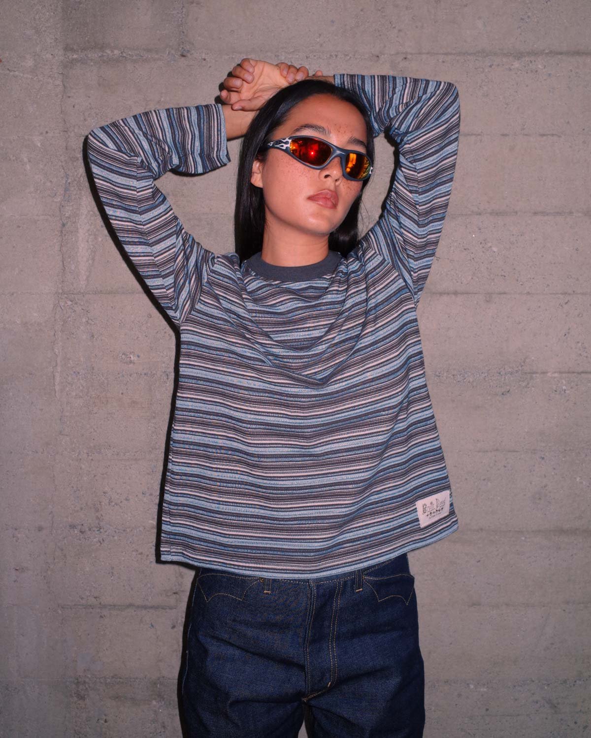 Brain Dead - Romy Multi Stripe Long Sleeve T-Shirt - Brown crop boxy maglietta righe maglia maniche lunghe manica lunga