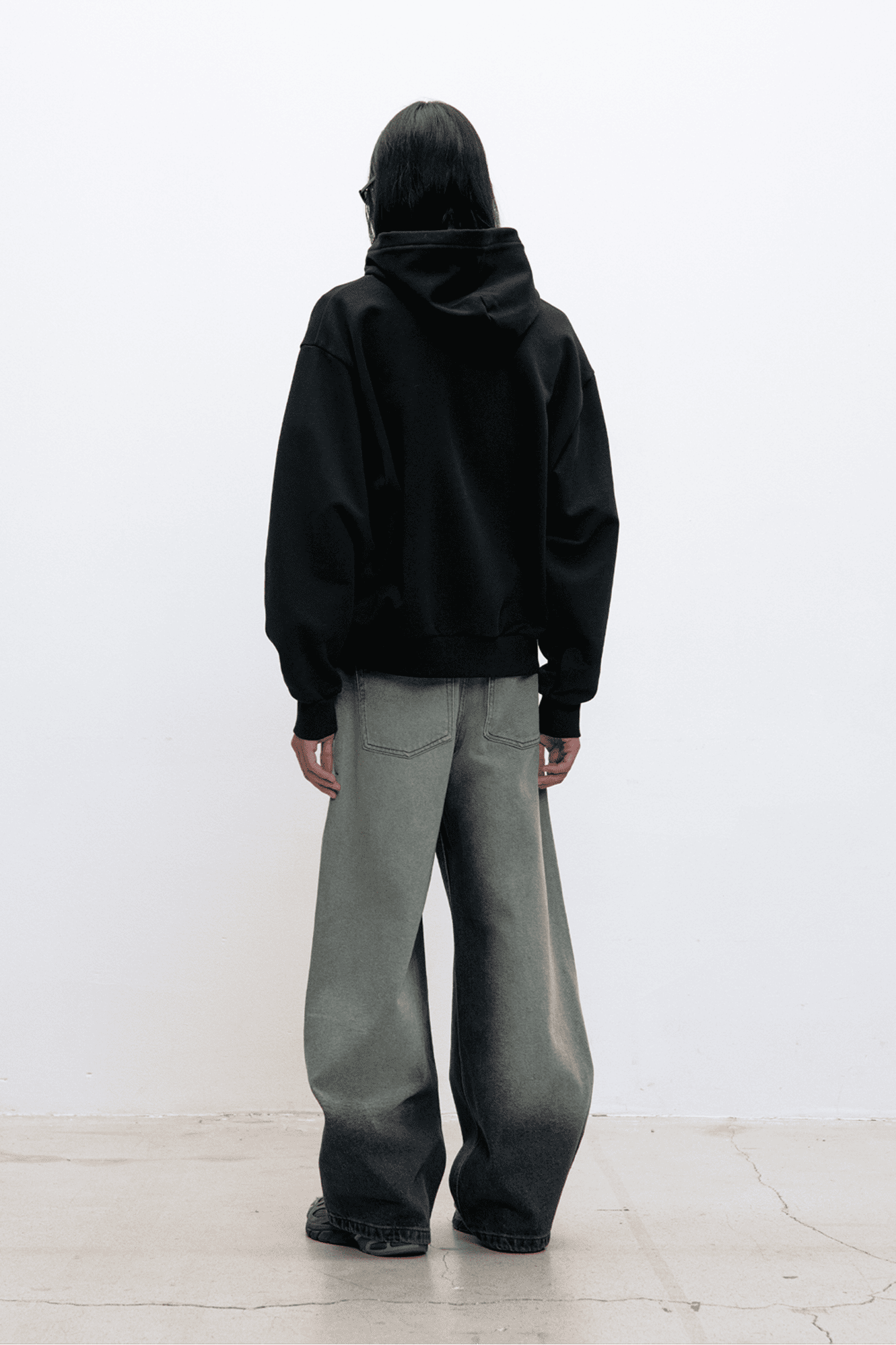 Coor - Stone brushed semi wide jeans (Washed charcoal) baggy flared jeans core korean brand streetwear