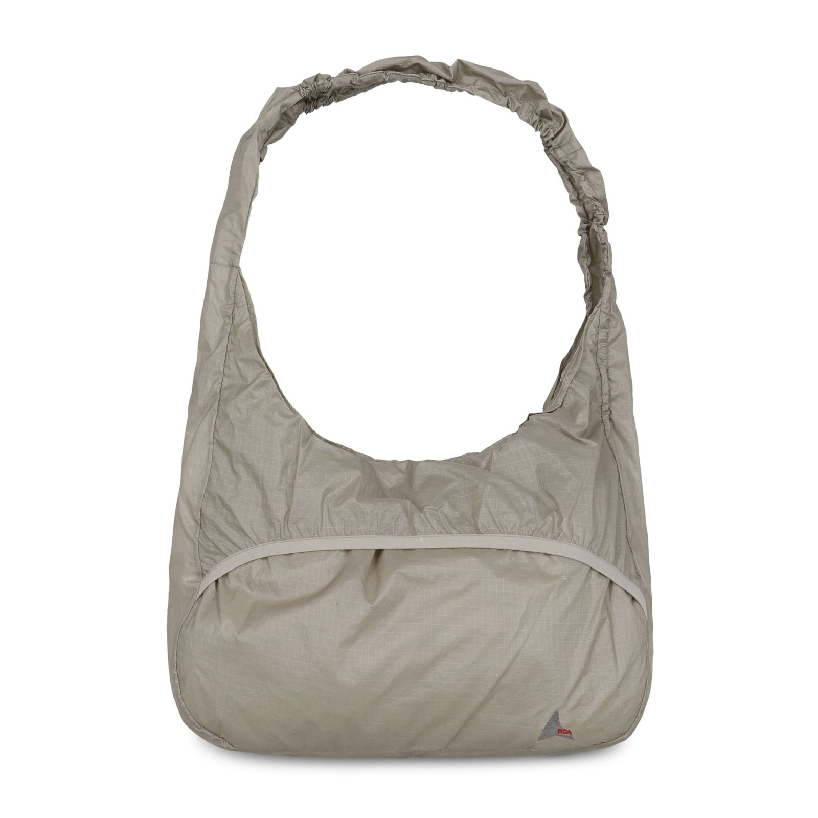 ROA Hiking - Laki Packable Knot Bag Agate Grey, Beige slouchy shoulder bag with a ruched, wide strap and curved front pocket.