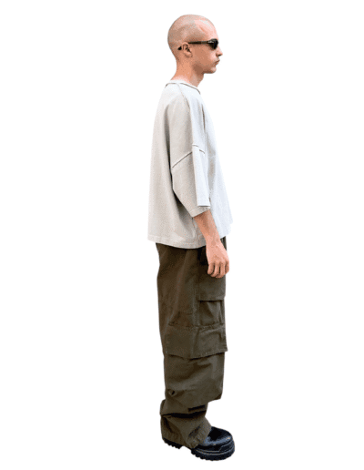 Stay Human On Earth - Ripstop Cargo Wide Leg Trousers Olive Night baggy fit relaxed baloon pants