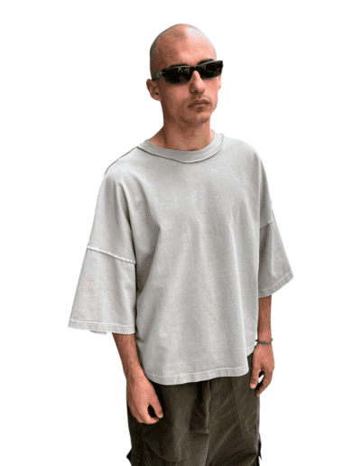 Stay Human On Earth - Stone Wash Relaxed Fit T-shirt stone crop cropped fit boxy