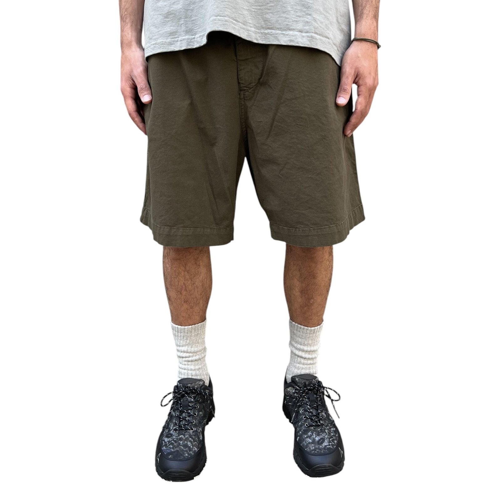 Stay Human On Earth - Textured Fabric Bermuda Shorts