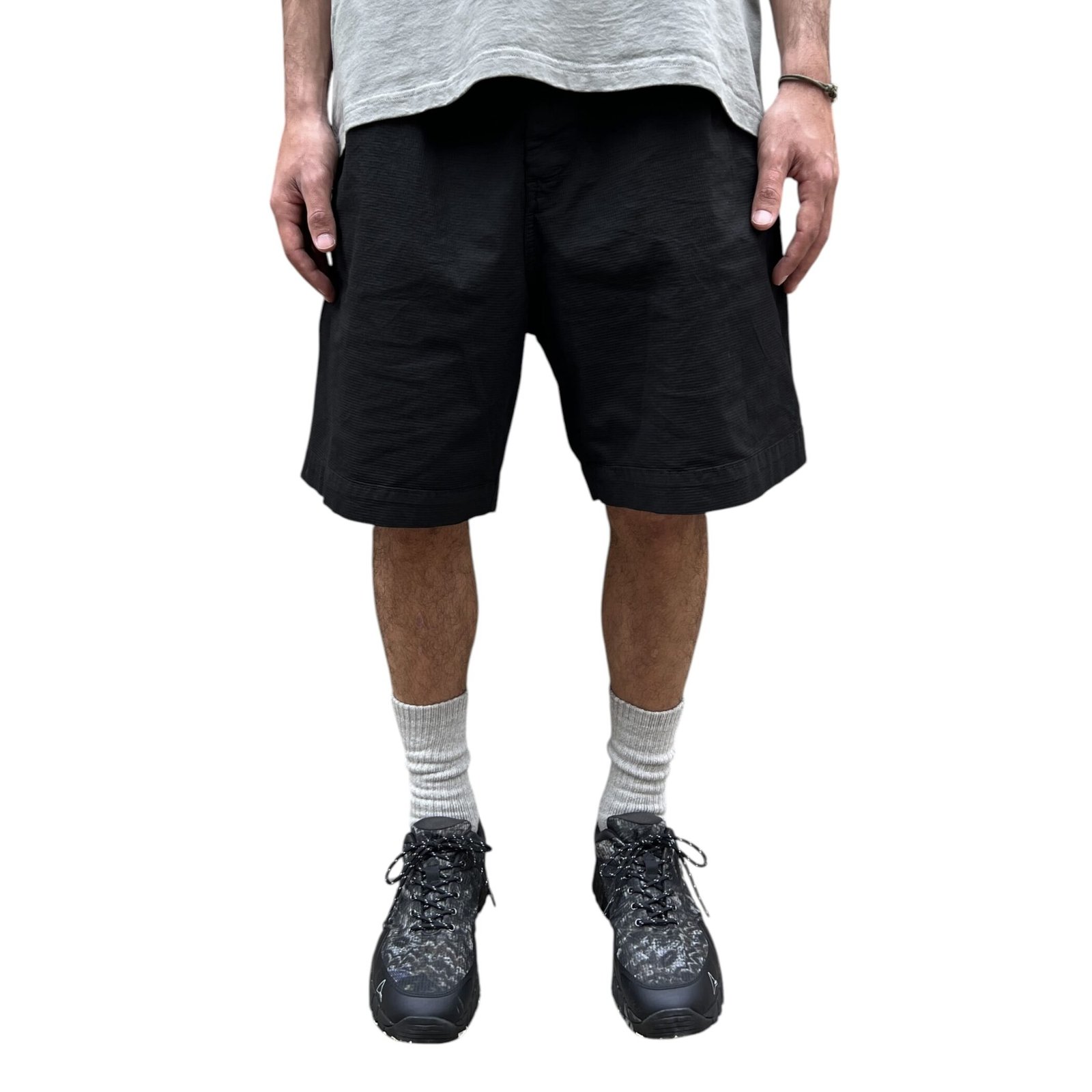 Stay Human On Earth - Textured Popelin Bermuda Shorts Black