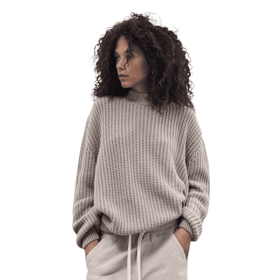 Stay Human On Earth - Relaxed Fit Cotton Sweater Hazelnut