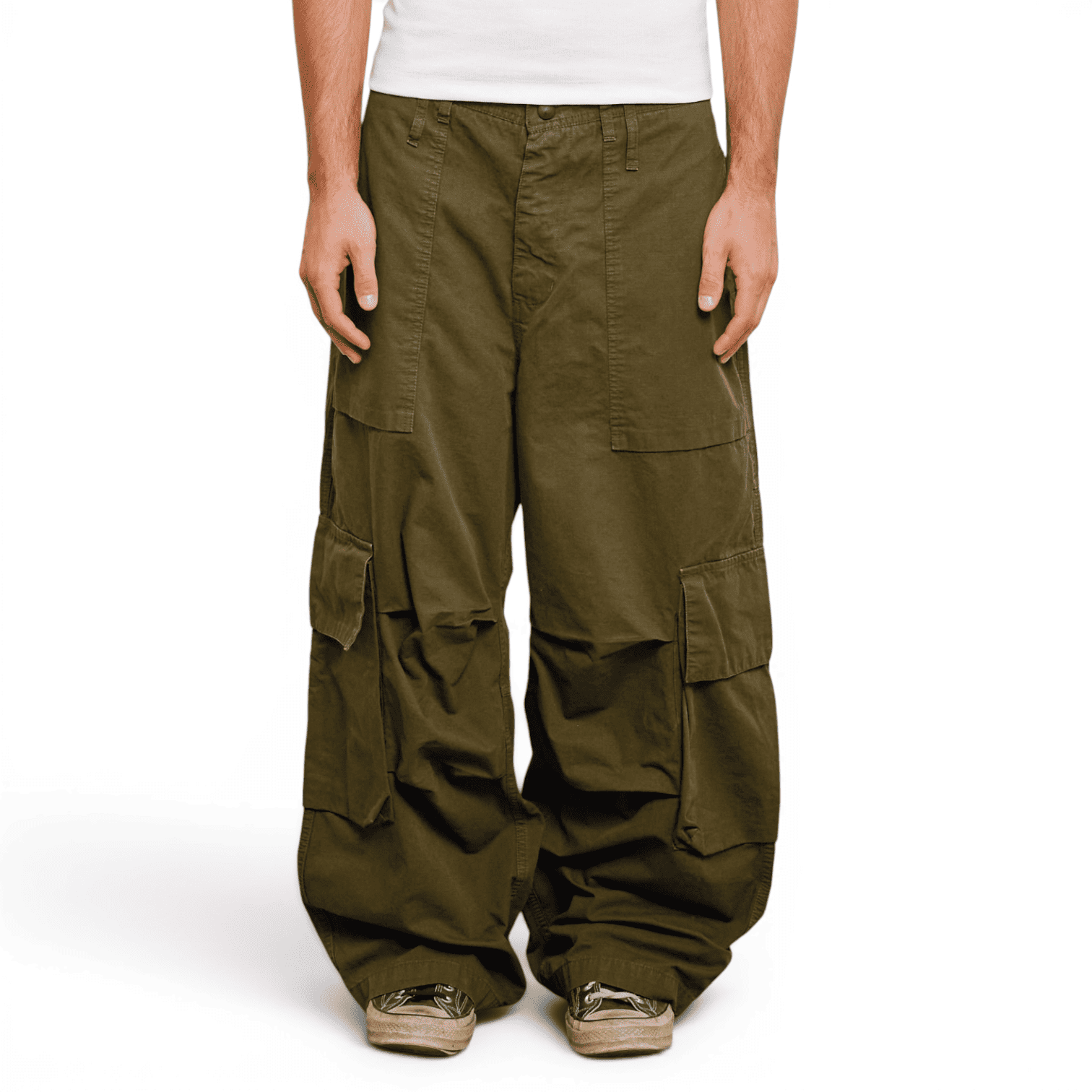 Stay Human On Earth - Ripstop Cargo Wide Leg Trousers Olive Night baggy fit relaxed baloon pants