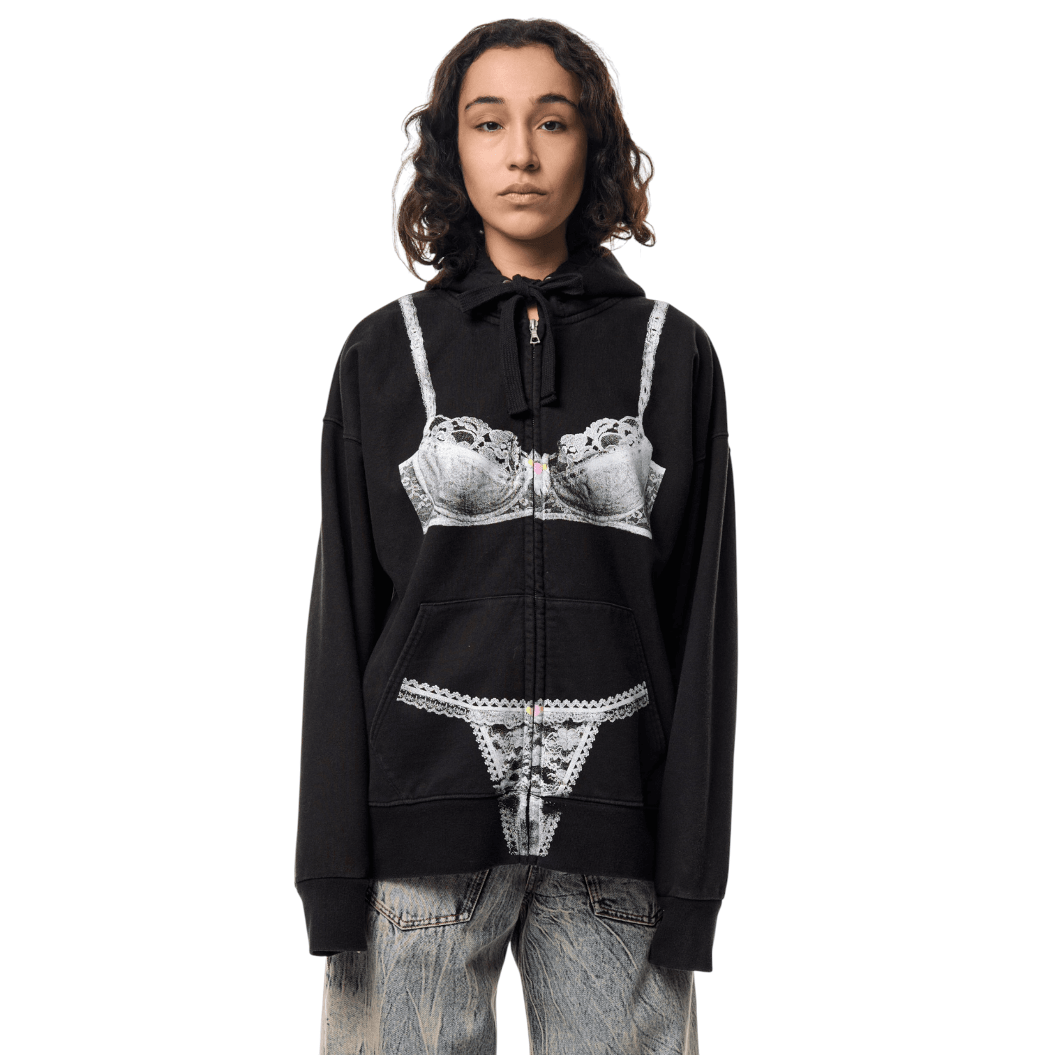 Vaquera - Women's Trompe L'Oeil Zip Hoodie Black vaquera nyc brand buy online