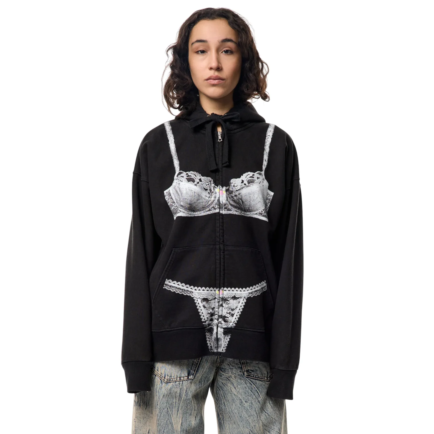 Vaquera - Women's Trompe L'Oeil Zip Hoodie Black vaquera nyc brand buy online