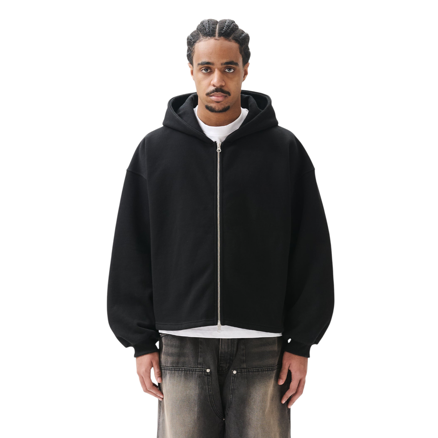 Estudio Niksen - Boxy Zip-up Hoodie Black crop cropped