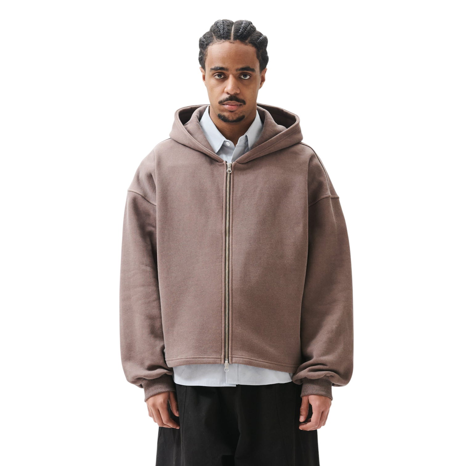 Estudio Niksen - Boxy Zip-up Hoodie Light Brown crop cropped