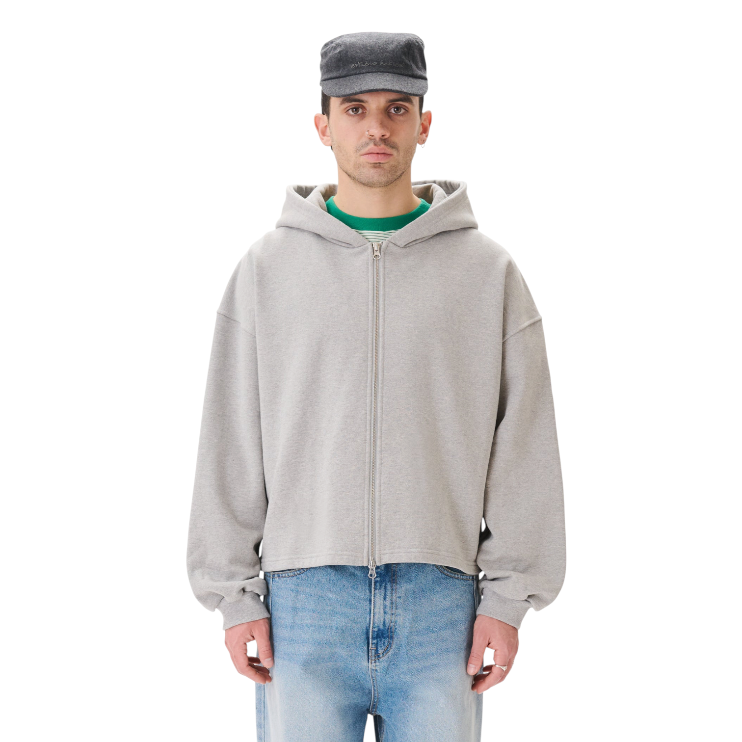 Estudio Niksen - Boxy Zip-up Hoodie Light grey crop cropped